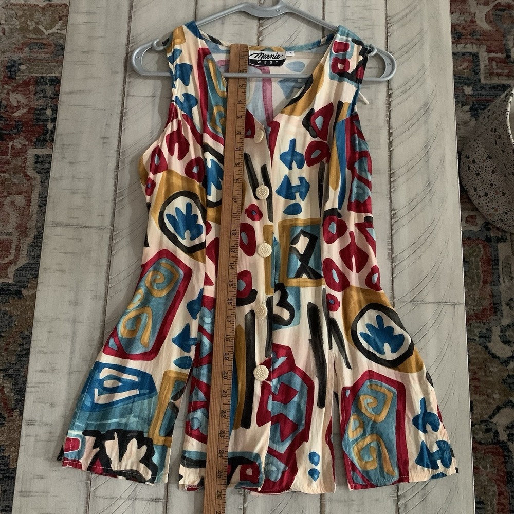 Vtg Marnie West Sleeveless women's Top Size 7 Abstract Print 80s 90s - Picture 11 of 15